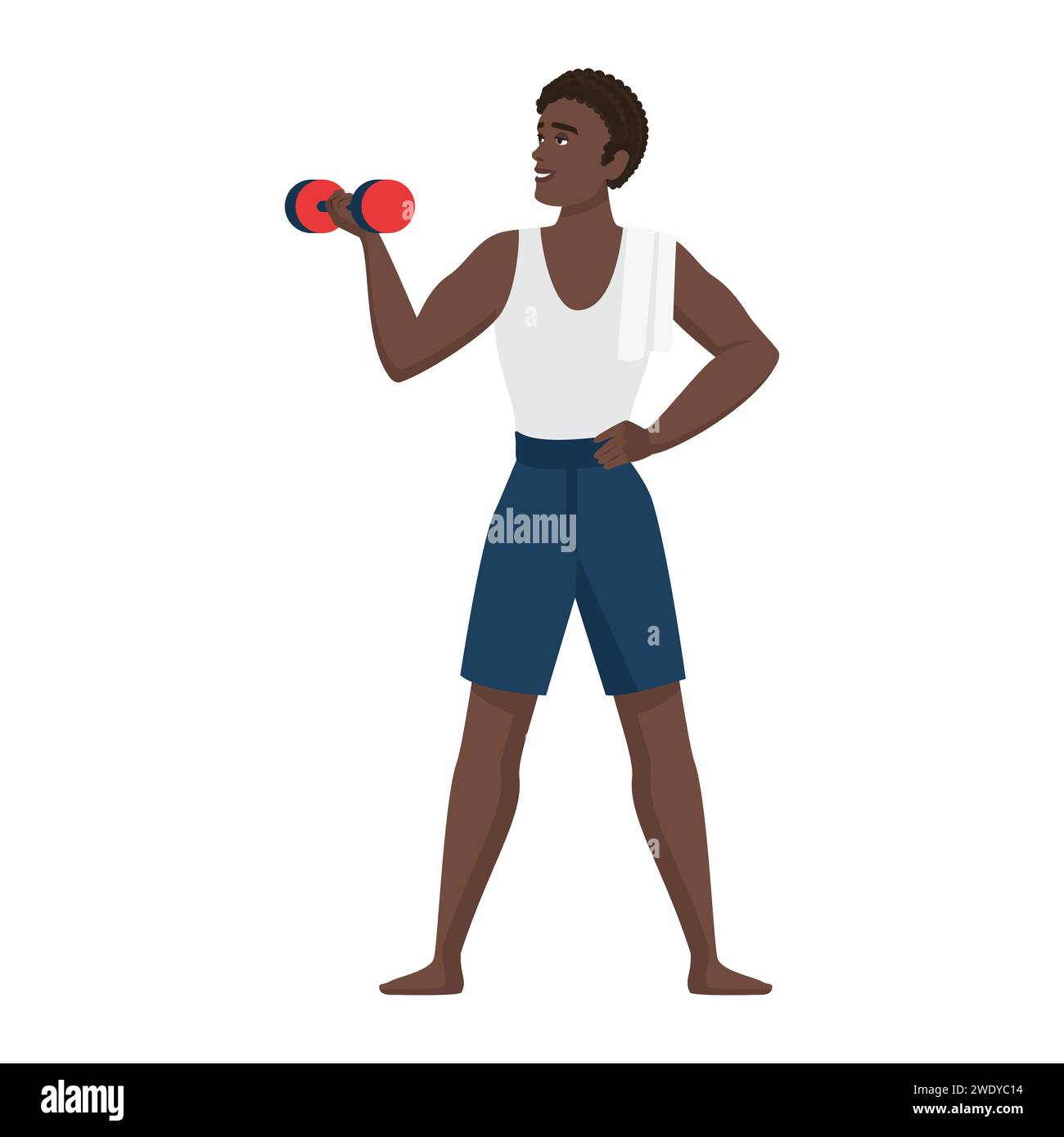 Sport male character. Fitness trainer, gym coach, men with dumbbells