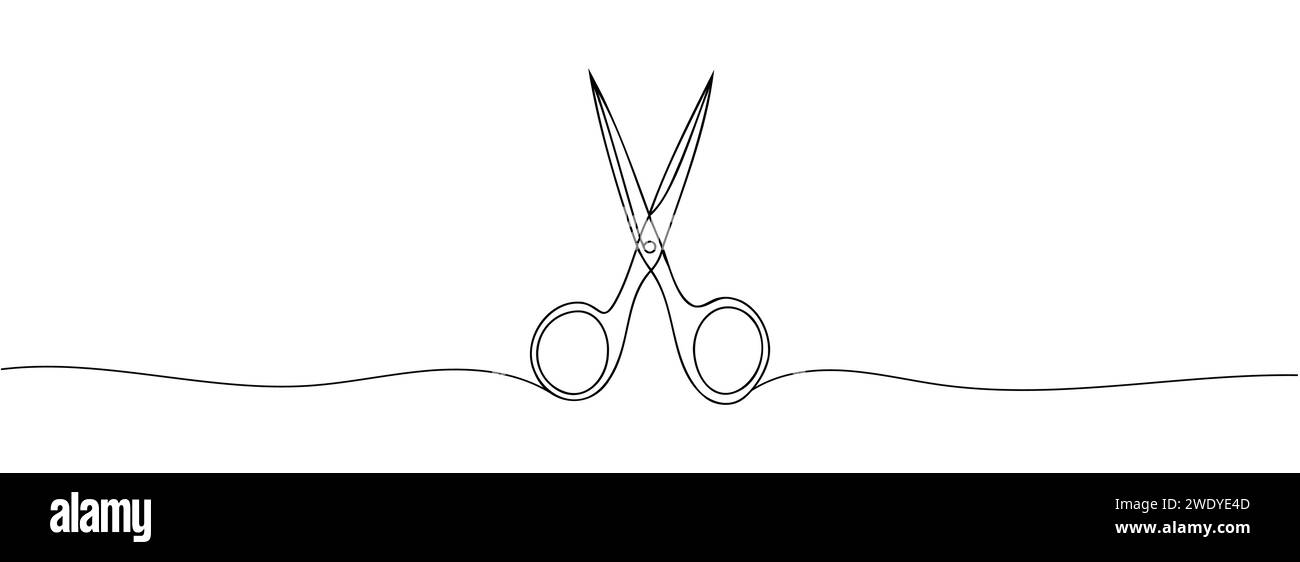 Continuous scissors with one line on a white background. Stock Vector