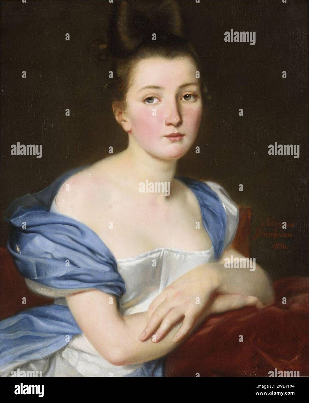Adrienne GrandpierreDeverzy Portrait d'une jeune fille au châle bleu