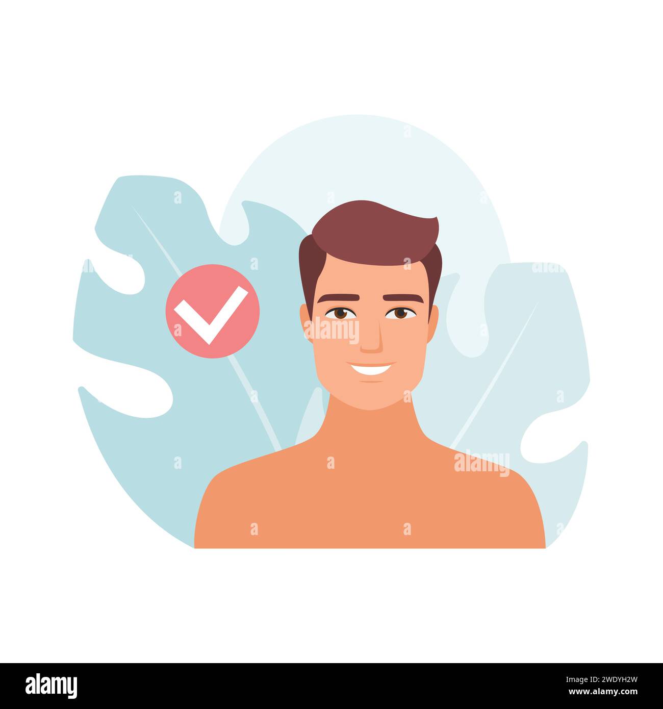 Happy man with healthy clean skin after daily hygiene routine vector