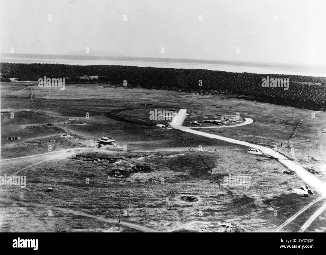 Aerial view of Pagoda Hill at Henderson Field, Guadalcanal, in August