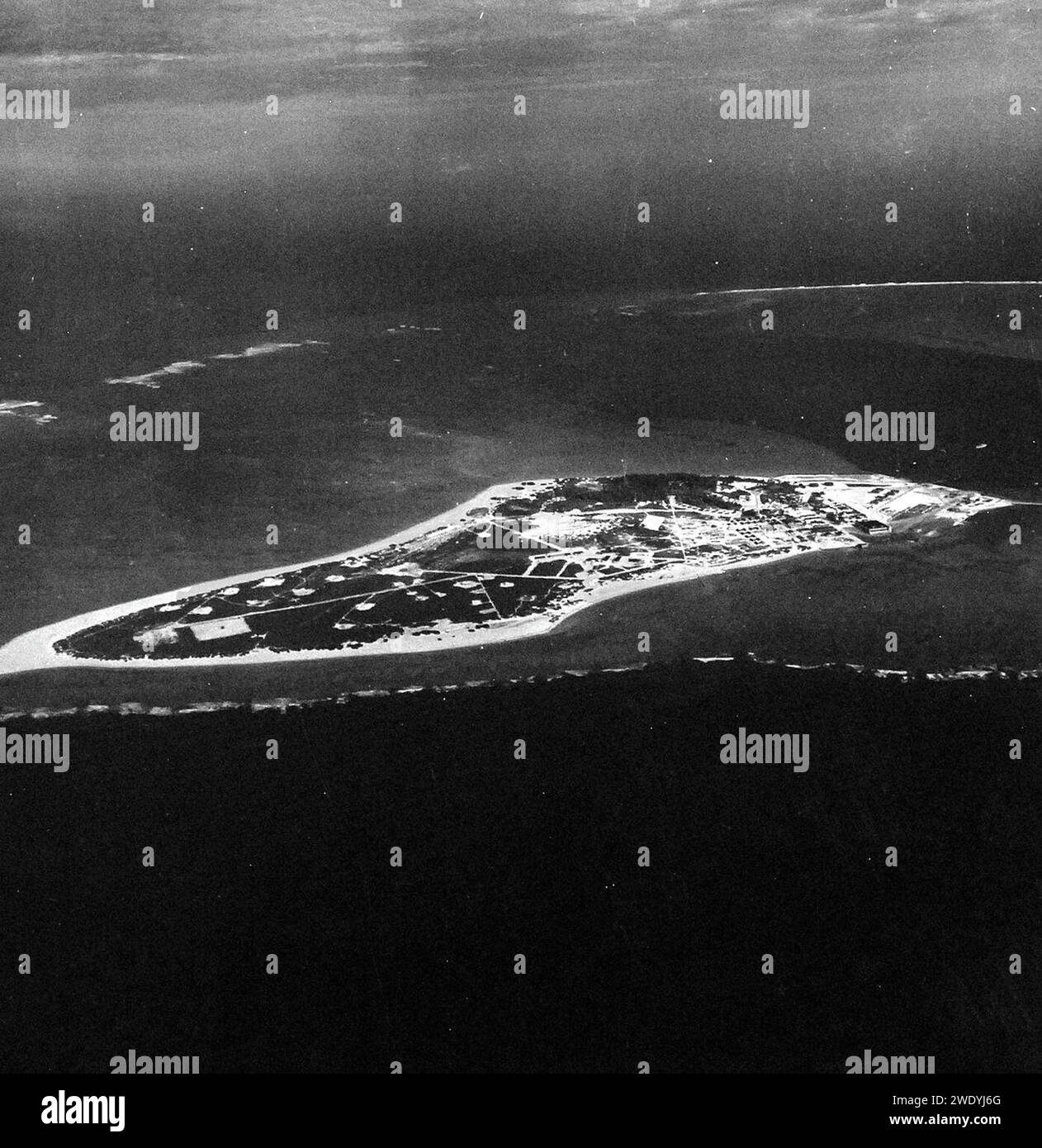 Aerial view of Sand Island, Midway Atoll, on 24 November 1941 Stock