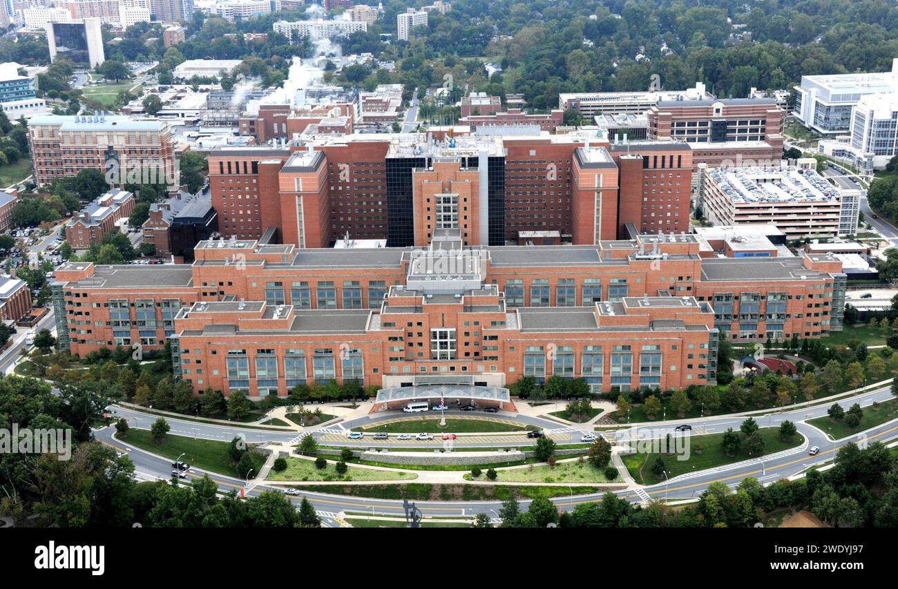 Aerial view of the Clinical Center (Building 10), NIH Campus, Bethesda ...