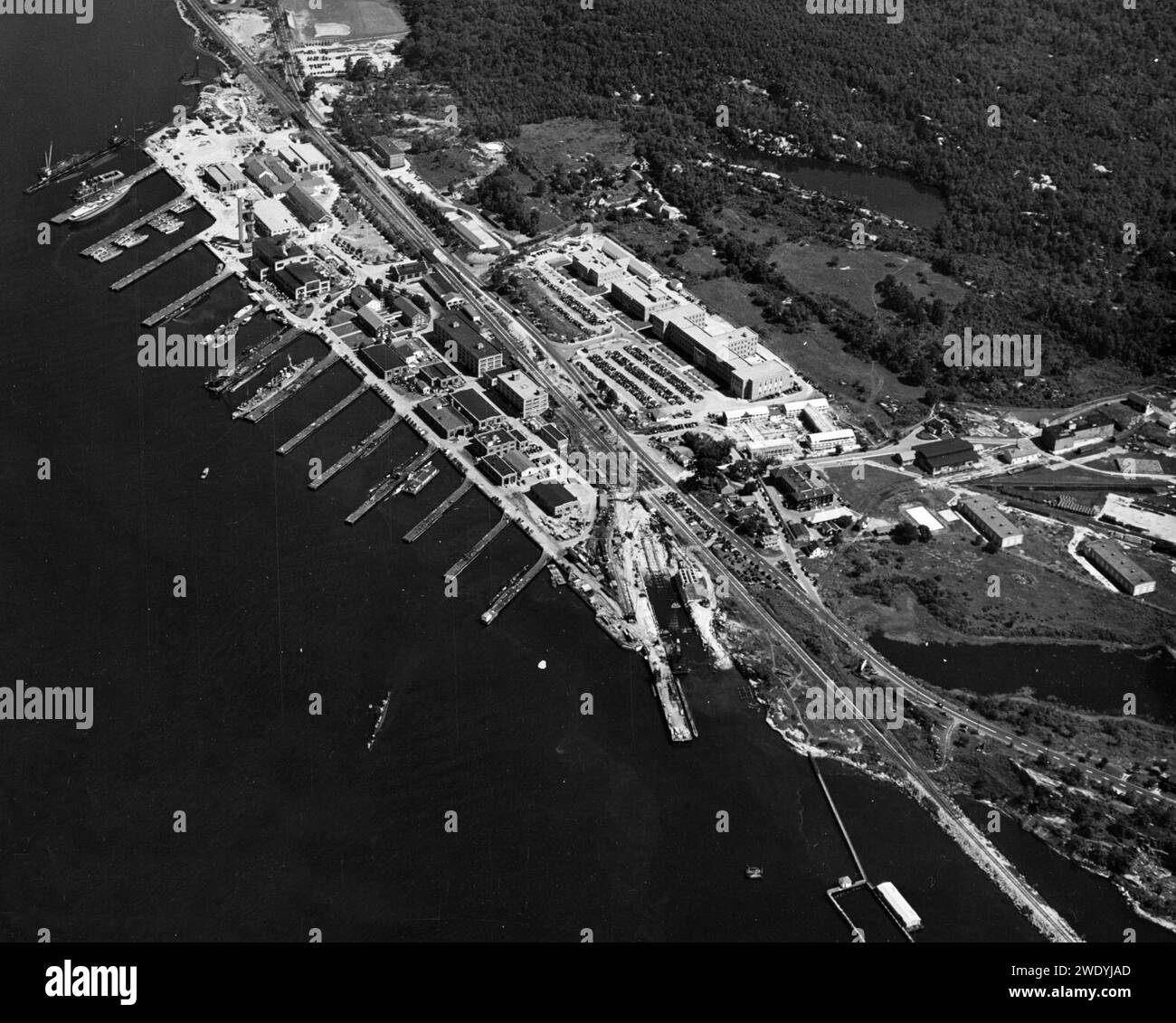Aerial view of the U.S. Naval Submarine Base New London in Groton