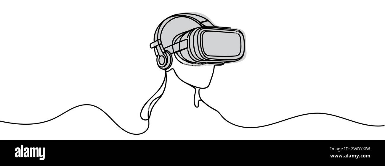 Man wearing virtual reality glasses. One continuous line Stock Vector