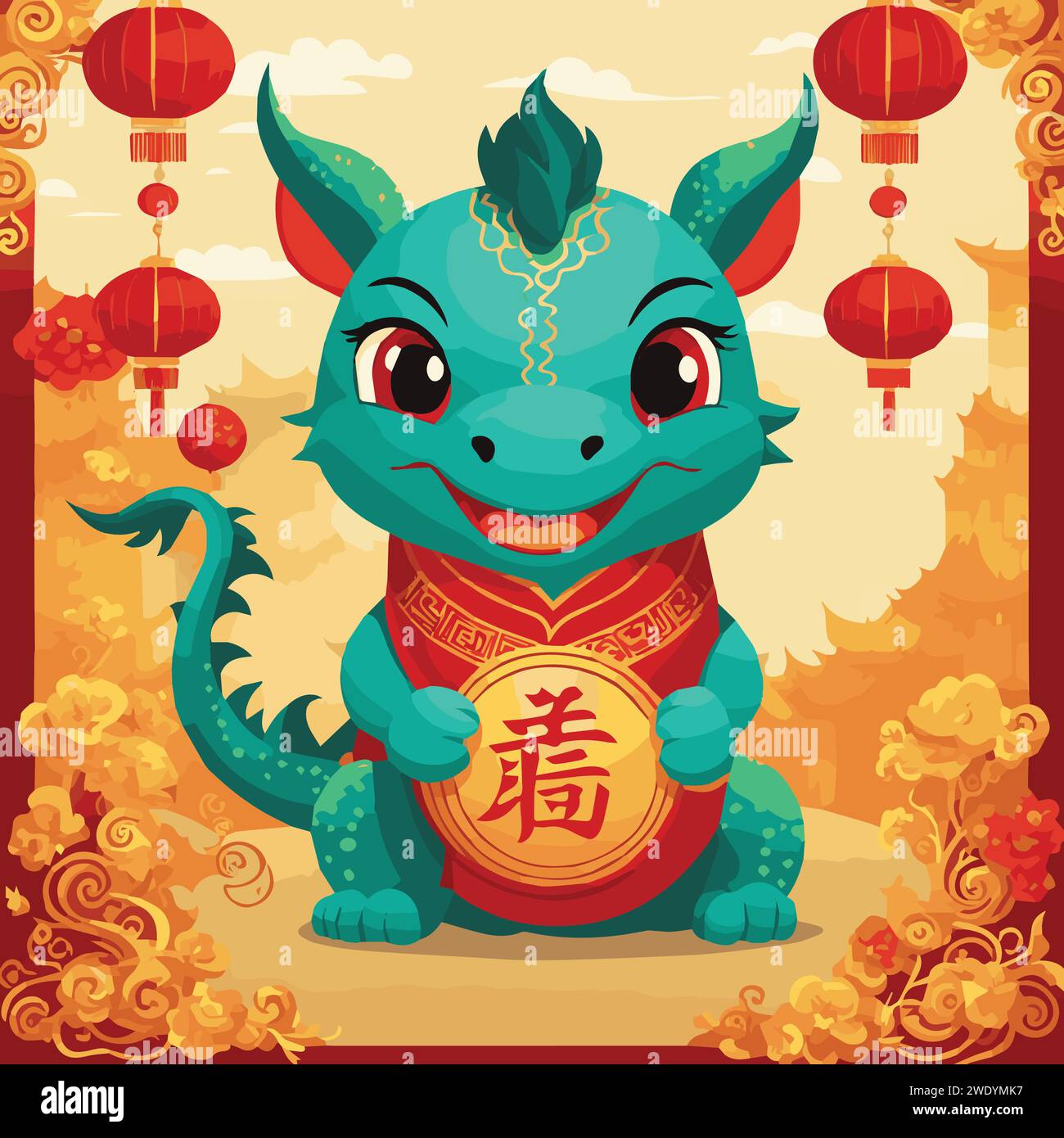 Illustration cute little dragon symbol of Chinese New Year 2024 for