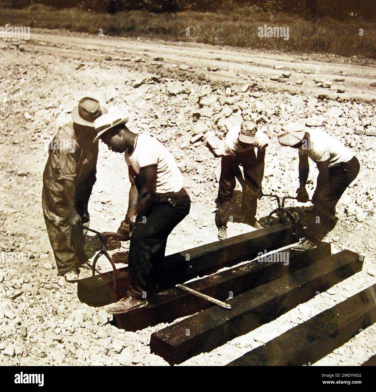 AfricanAmerican workers laying railroad ties, 1942 (26681492754 Stock