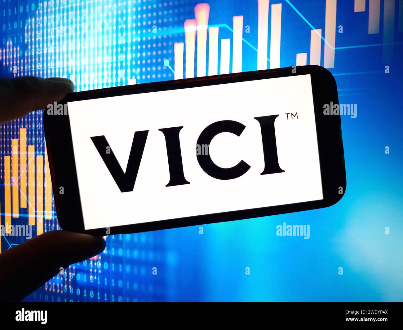 Konskie, Poland - January 22, 2024: Vici Properties company logo displayed on mobile phone screen Stock Photo
