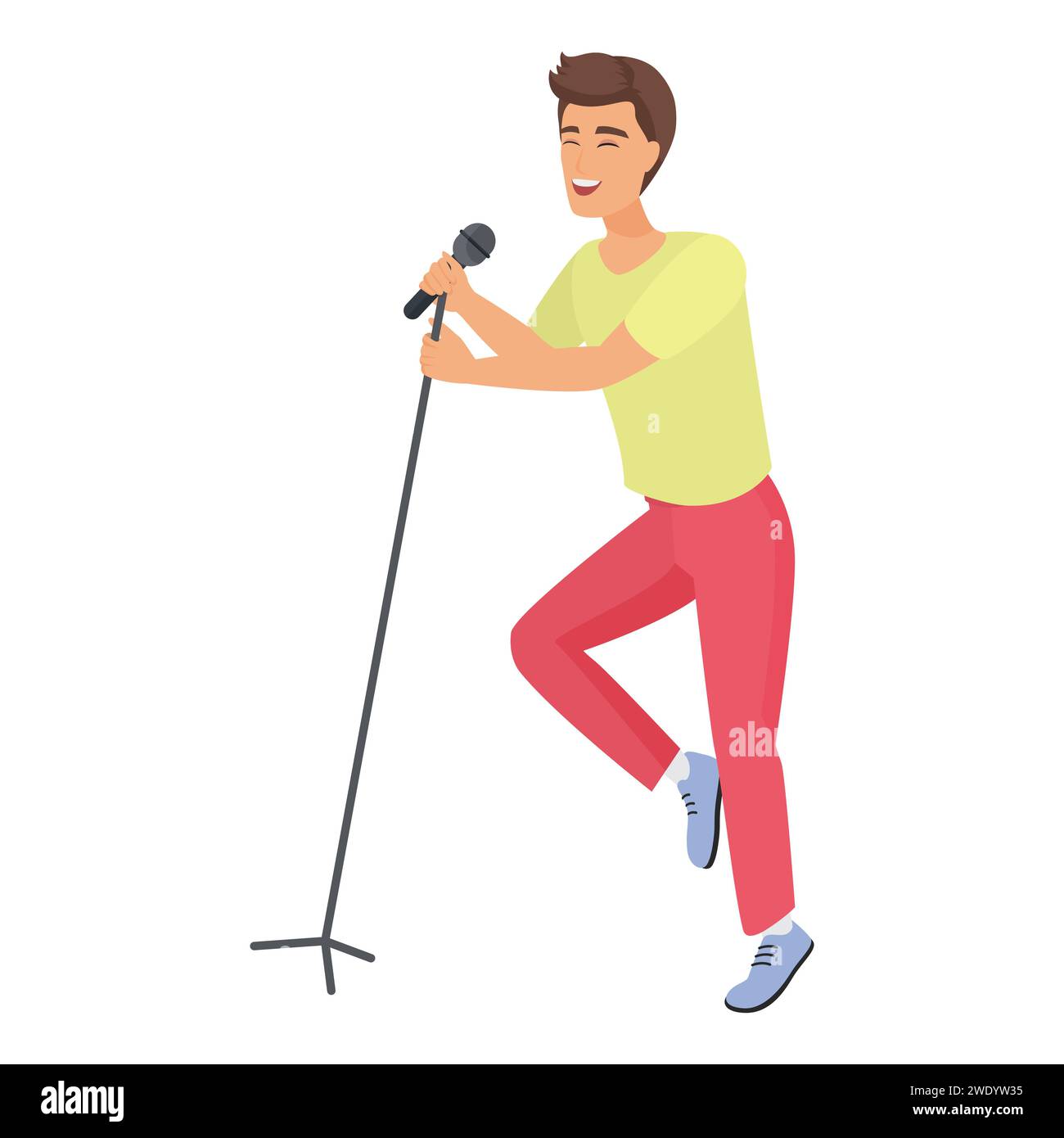 Young boy singer at karaoke. Man singing at karaoke party cartoon ...