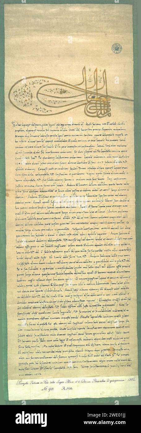 Ahidnâme from Bayezid II to John I Albert. Stock Photo