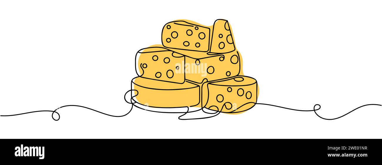 Cheese in continuous line drawing style Stock Vector