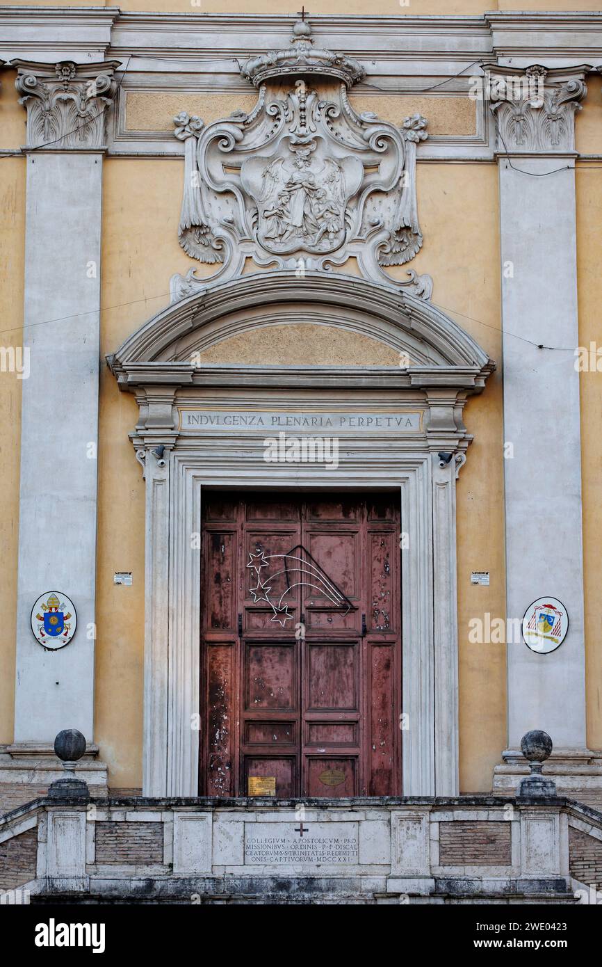 Detail of the Majestic Frontage of Santa Maria delle Grazie alle Fornaci, Rome: A Masterpiece of Baroque Architecture Stock Photo