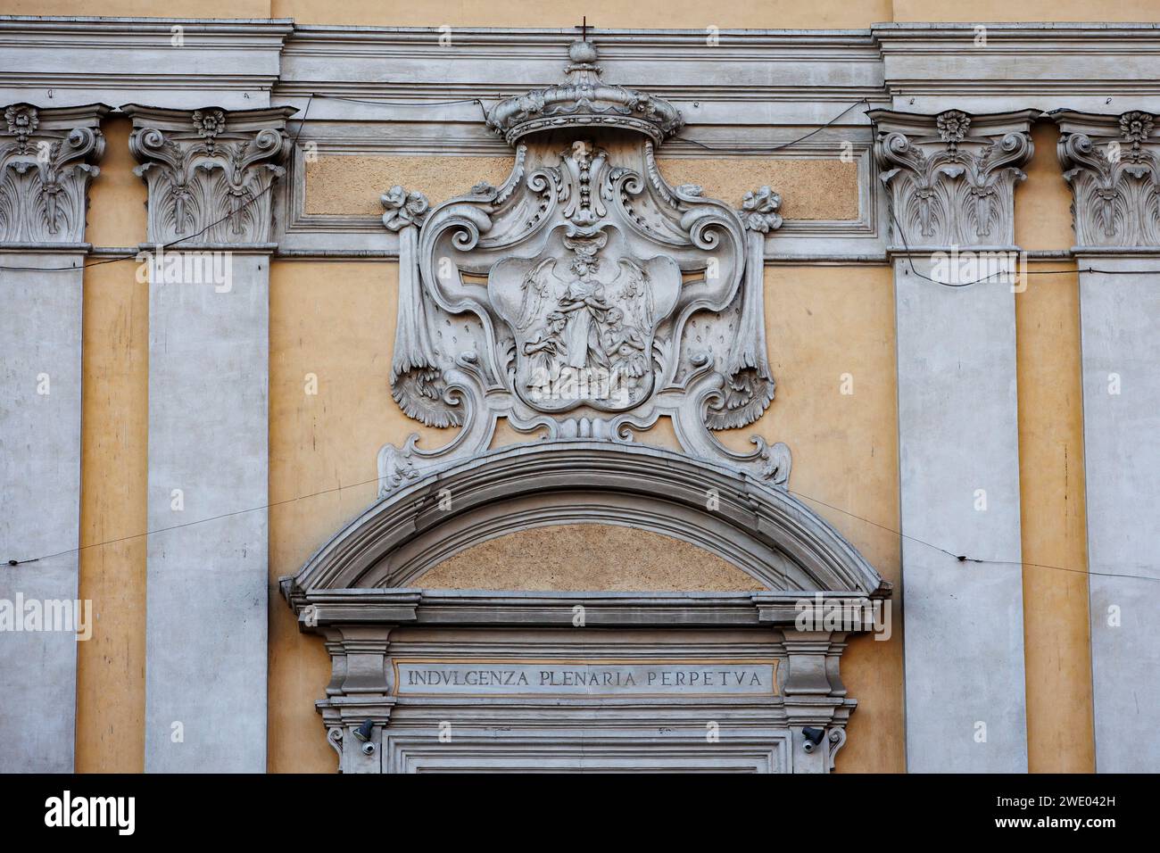 Detail of the Majestic Frontage of Santa Maria delle Grazie alle Fornaci, Rome: A Masterpiece of Baroque Architecture Stock Photo