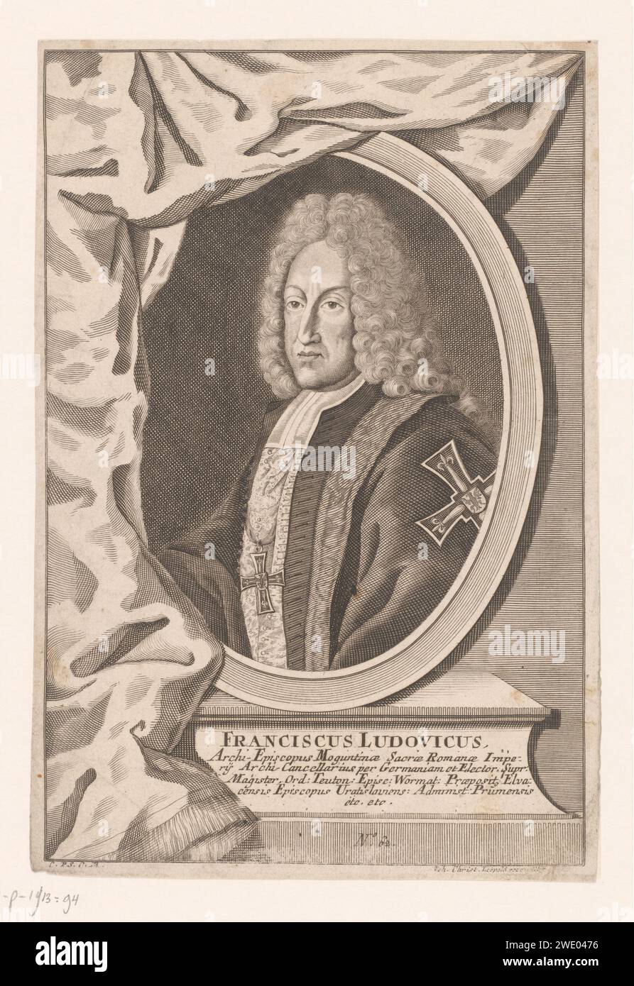 Portrait van Franz Ludwig von Pfalz -Neuburg, Johann Christian Leopold, 1709 - 1755 print   paper engraving historical persons Stock Photo