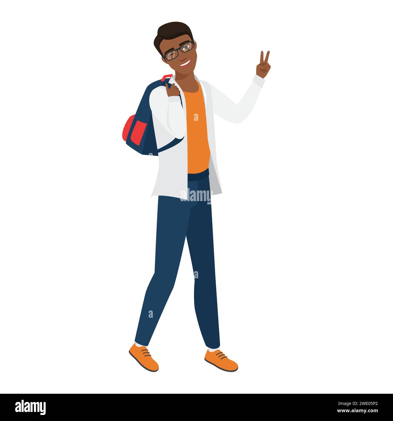 Happy male student character. Man with backpack university student