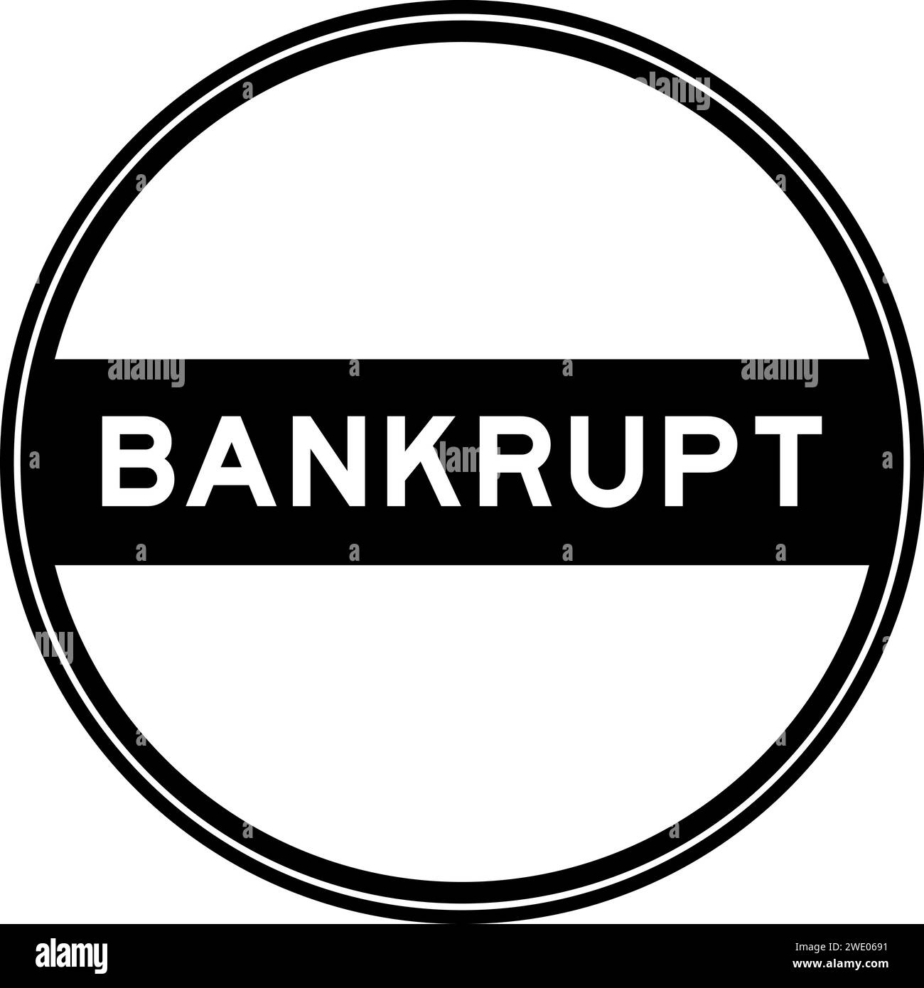 Black color round seal sticker in word bankrupt on white background Stock Vector