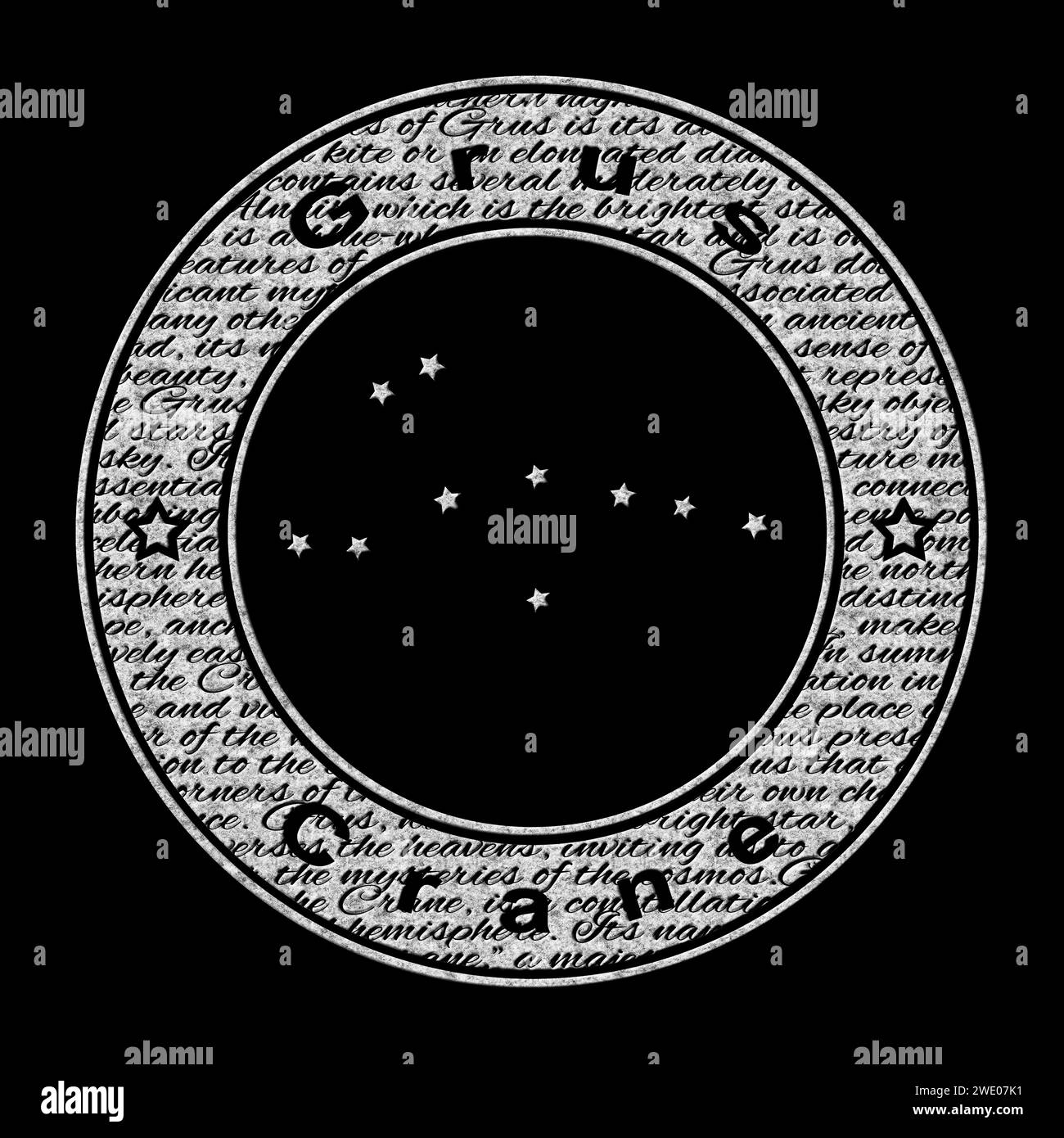 Grus Star Constellation, On Black Background, Crane Constellation Stock Photo
