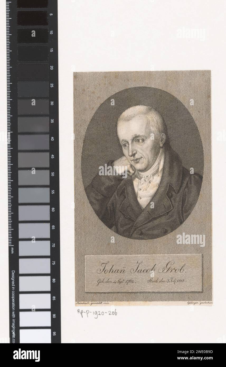 Portrait van Johann Jacob Grob, Martin Esslinger, After Reinhard, 1803 print   paper steel engraving historical persons Stock Photo