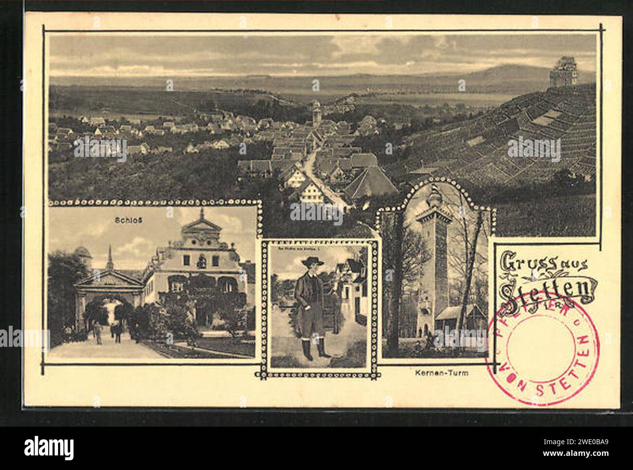 AK-Stetten-Schloss-Kernen-Turm-Der-Pfeffer-von-Stetten. Stock Photo