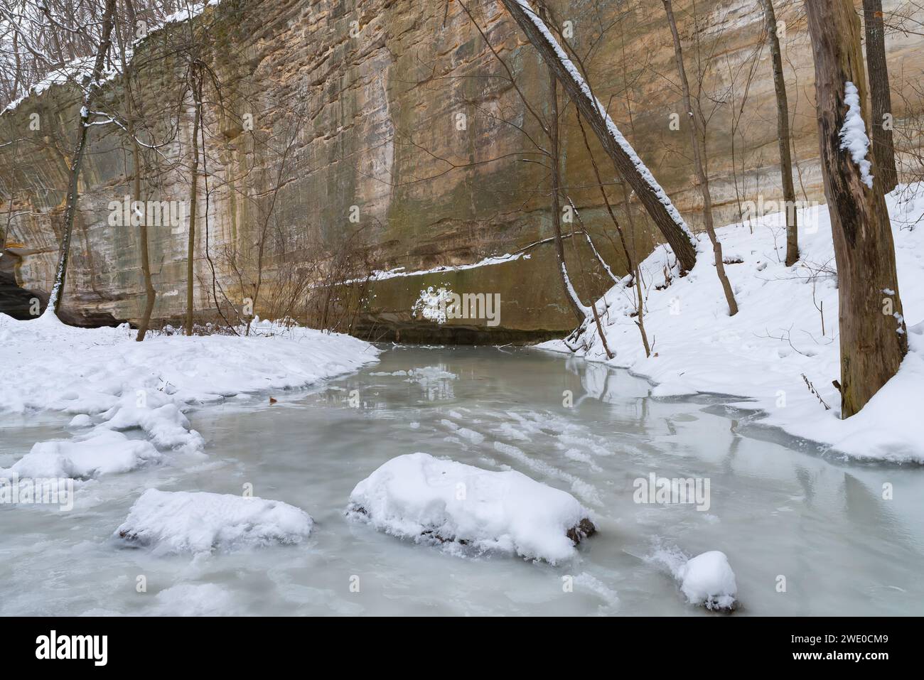 Winter landscape in Ottawa Canyon at Starved Rock State Park, Illinois, USA. Stock Photo