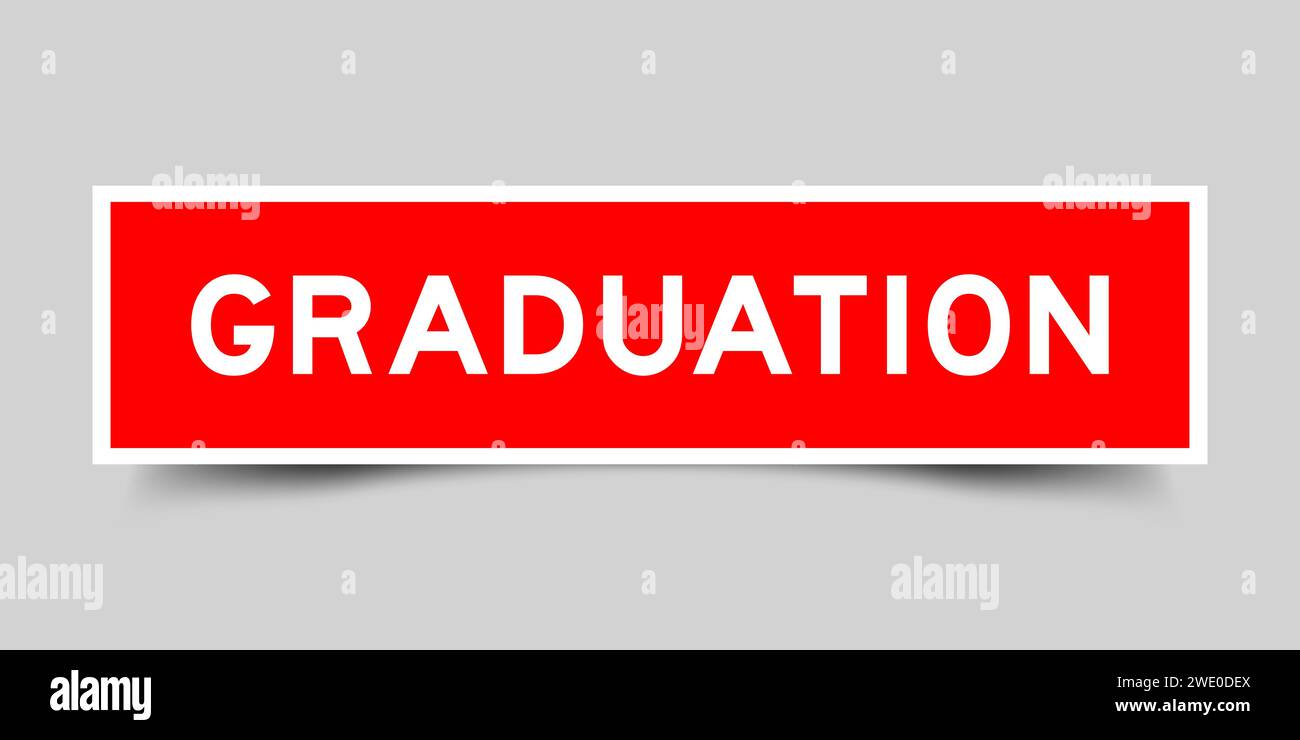 Red color square shape sticker label with word graduation on gray background Stock Vector