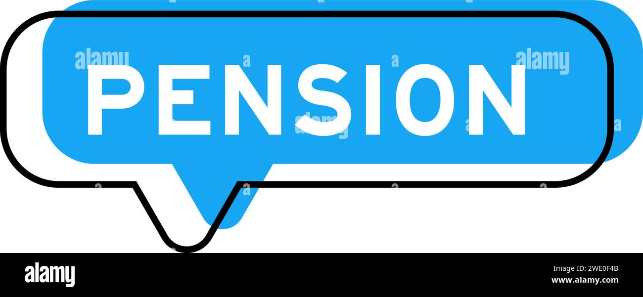 Speech banner and blue shade with word pension on white background