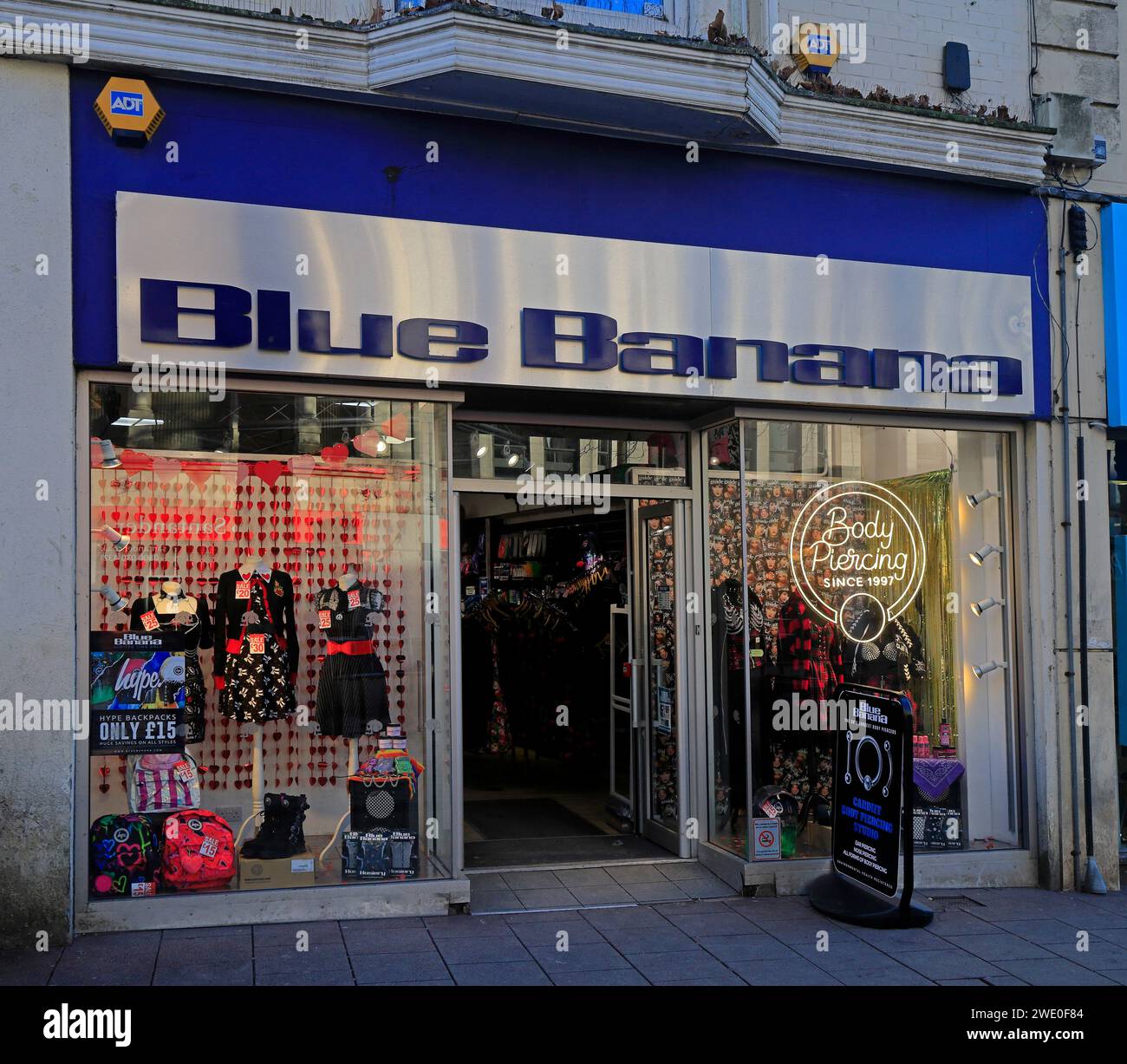 Blue Banana shop front, Queen Street, Cardiff city centre. Taken