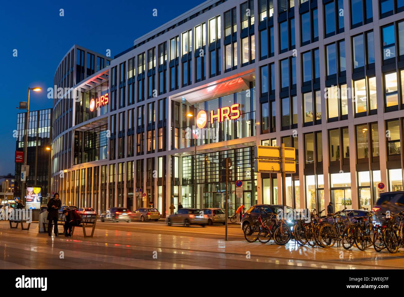 Corporate headquarters of the travel portal HRS, at Cologne Central Station, Breslauer Platz, Cologne Cathedral, Cologne, NRW, Germany, Stock Photo