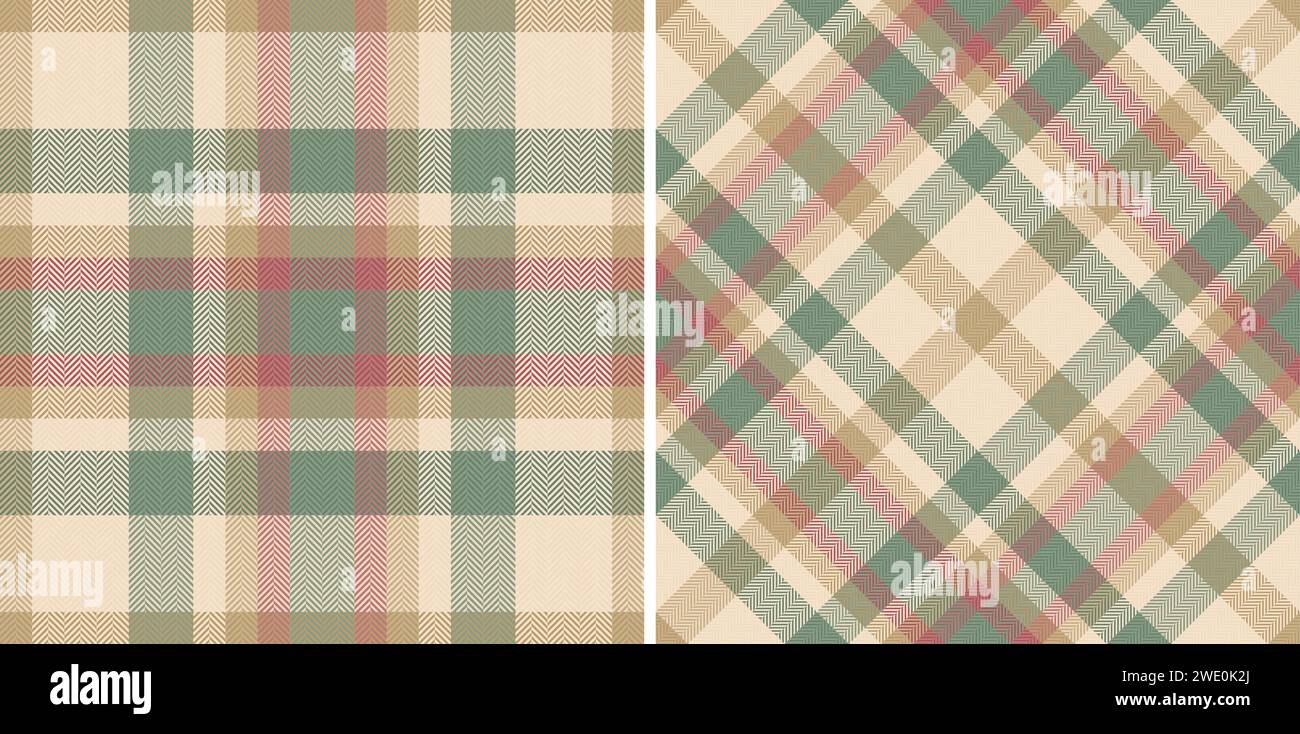 Pattern vector background of seamless plaid check with a fabric texture textile tartan. Set in novelty colours. Flannel shirt outfit ideas. Stock Vector