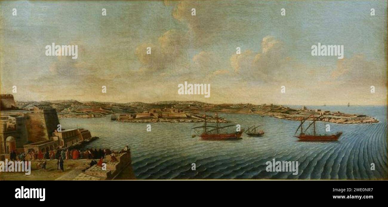 Alberto Pullicino - Marsamxett with fort Manoel and Dragut Point, across St Andrew's bastion from the Auberge of Germany in Valletta - U-341-3 Stock Photo
