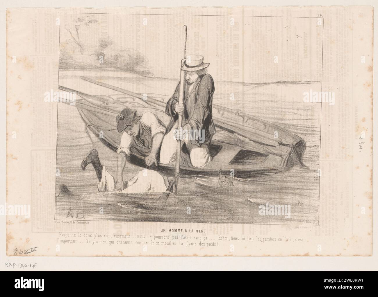 Early Human Rowing Raft Two men on a rowing boat save a drowning person, Honoré Daumier, 1843 ...