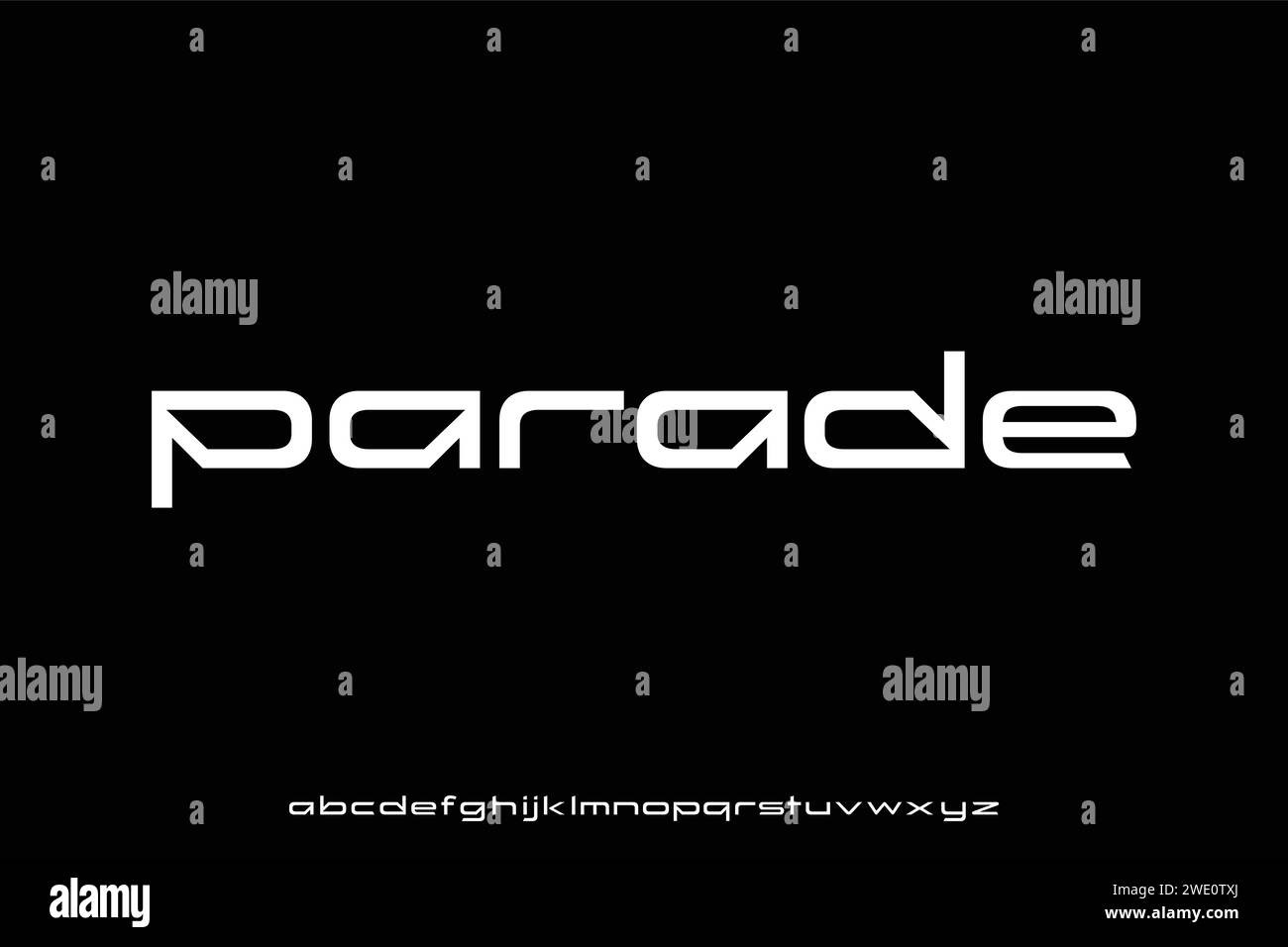 Modern unique wide sans serif alphabet display font vector illustration Stock Vector