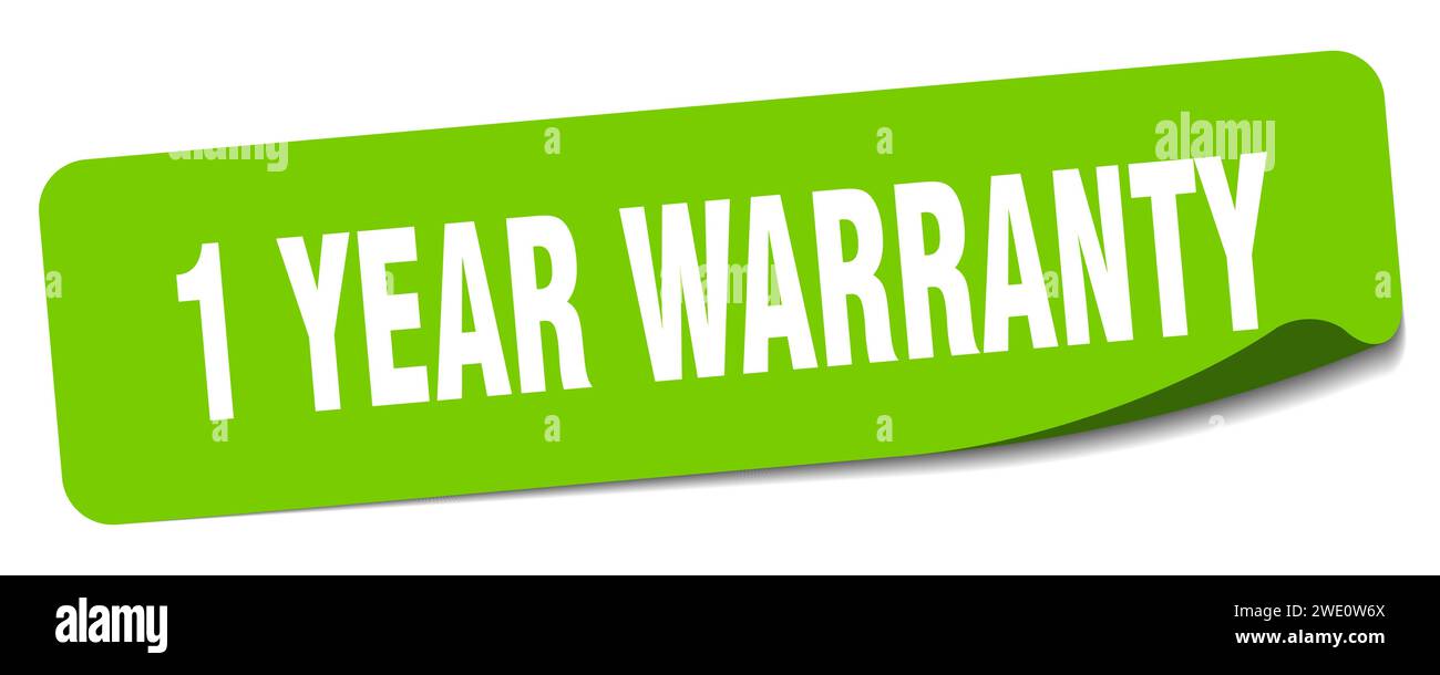 1 year warranty sticker. 1 year warranty rectangular label isolated on ...