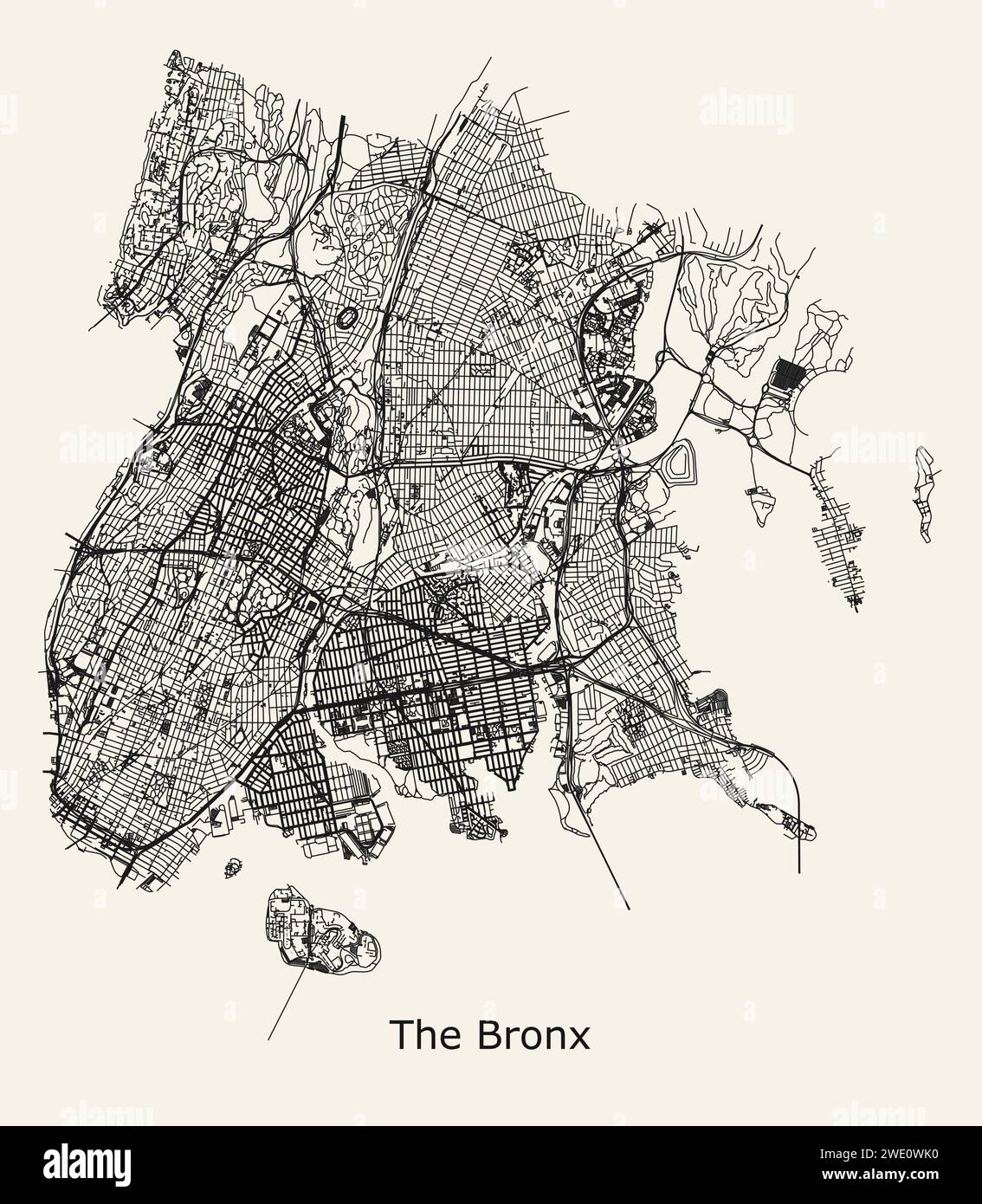Map of bronx hi res stock photography - City Road Map Of Bronx New York Usa 2WE0WK0