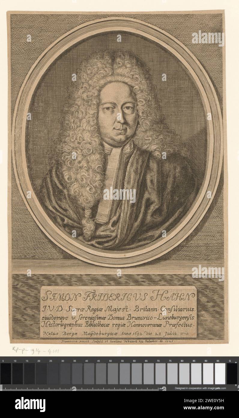 Portrait van Simon Friedrich Hahn, Nikolaus Seeländer, 1712 - 1744 print  Hannover paper engraving historical persons Stock Photo