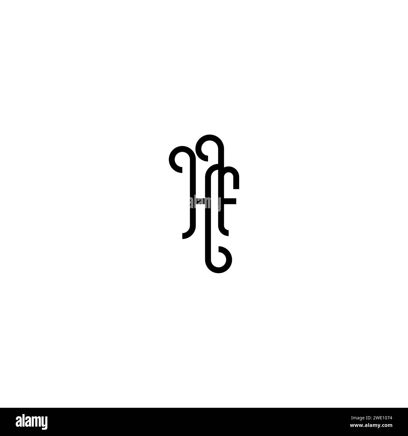 HF simple curved concept initial logo design black and white background ...