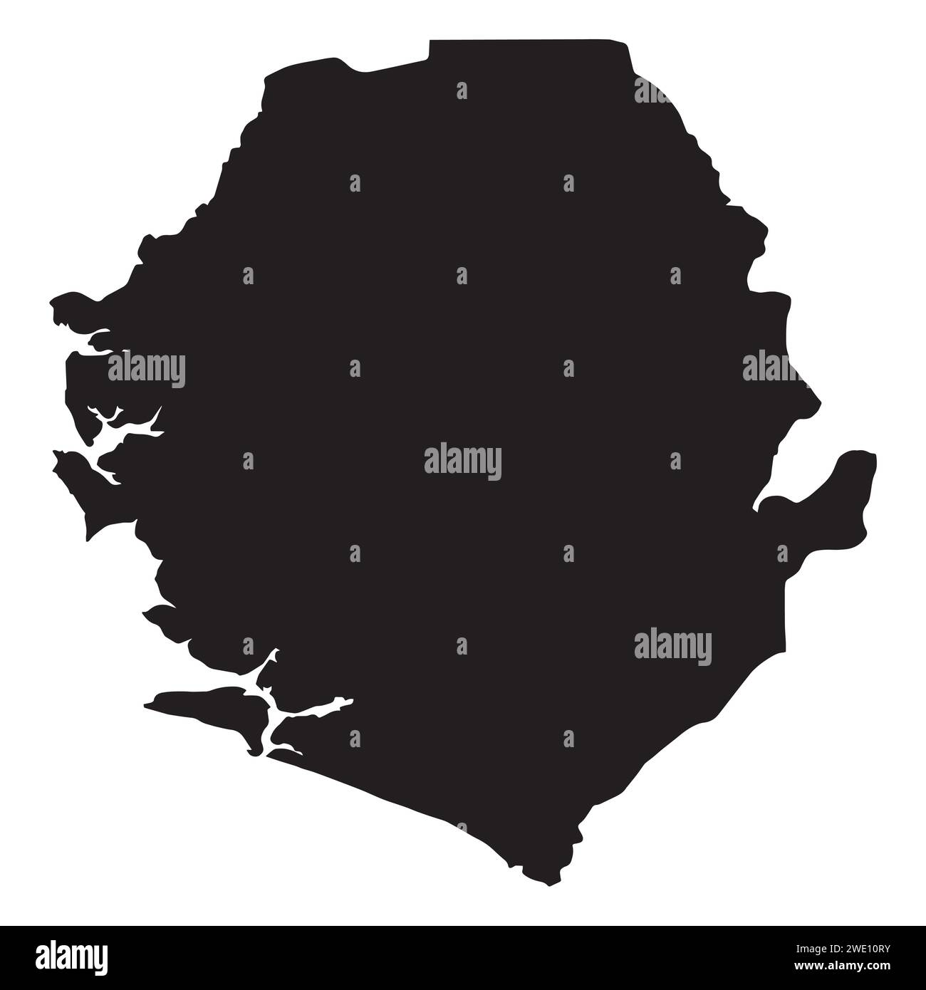 Silhouette map of the African country of Sierra Leone isolated on a ...
