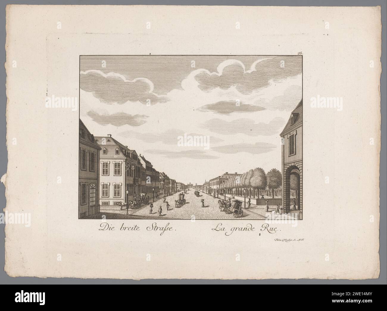 Test op de Breite Strasse, Te Mannheim, Gebroeders Klauber, after Johann Franz von der Schlichten, 1782 print View of the knit strasse, nowadays the Kurpfalzstrasse, in Mannheim. Numbered at the top right: 25. print maker: Augsburgpublisher: Mannheim paper etching / engraving street Mannheim Stock Photo