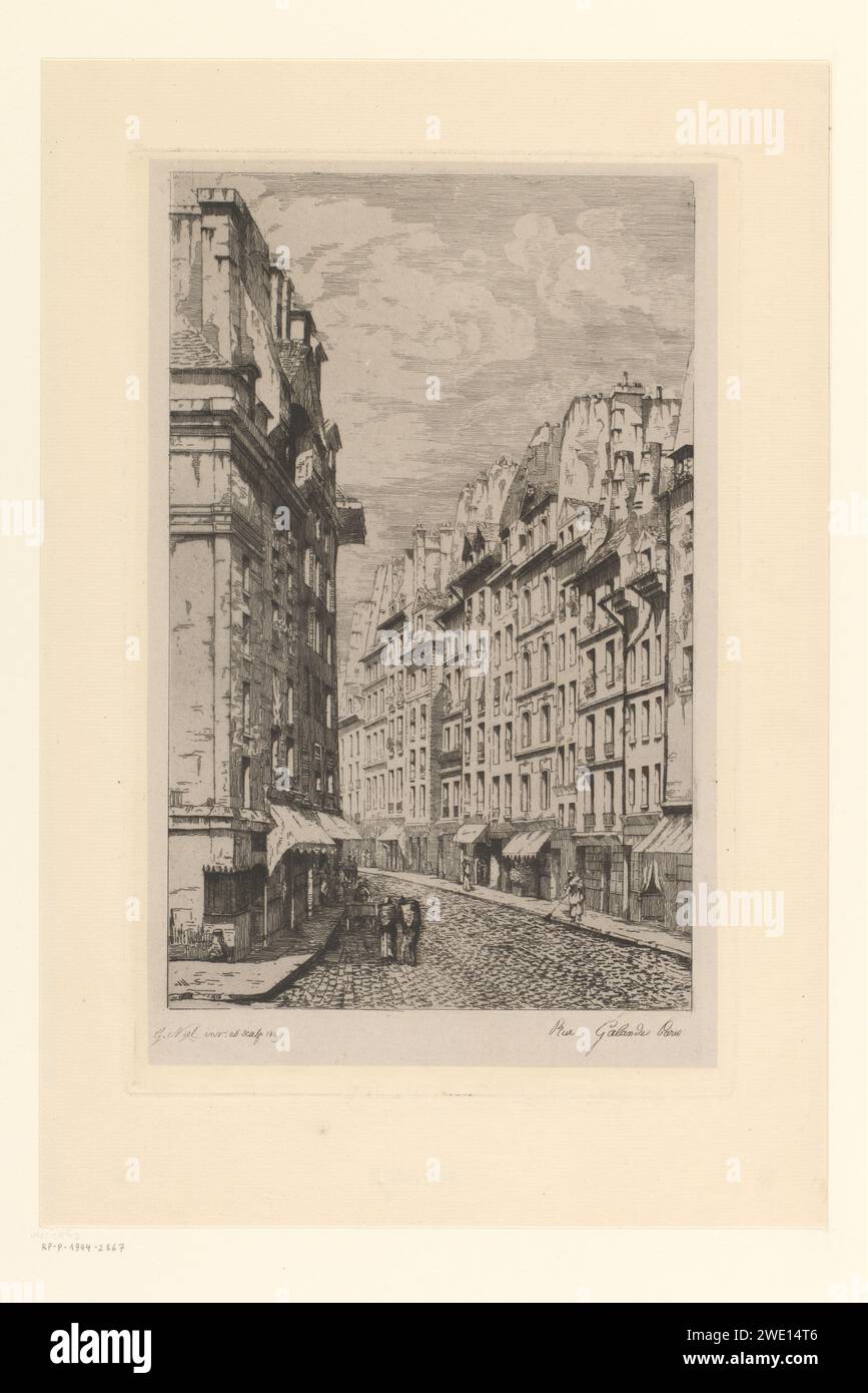View of the Rue Galande in Paris, Gabrielle-Marie Niel, 1869 print   paper. etching / drypoint street Galande Street Stock Photo