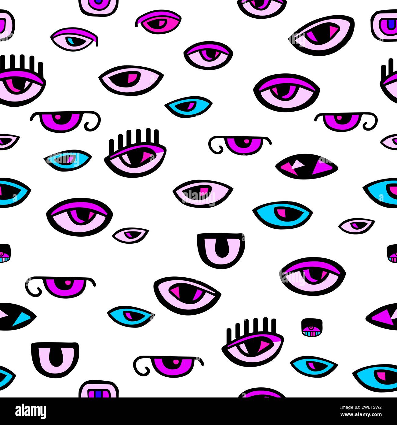 Graphic cartoon eyes. hand drawing. Not AI. Vector illustration