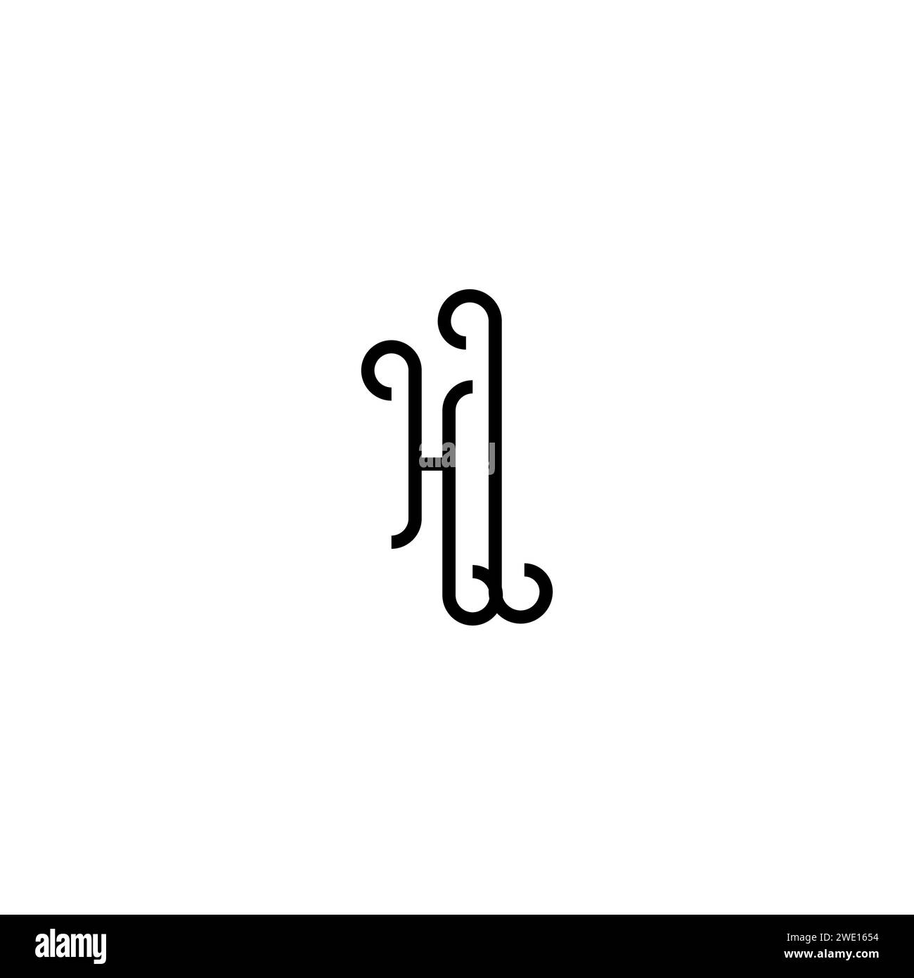 HI simple curved concept initial logo design black and white background ...