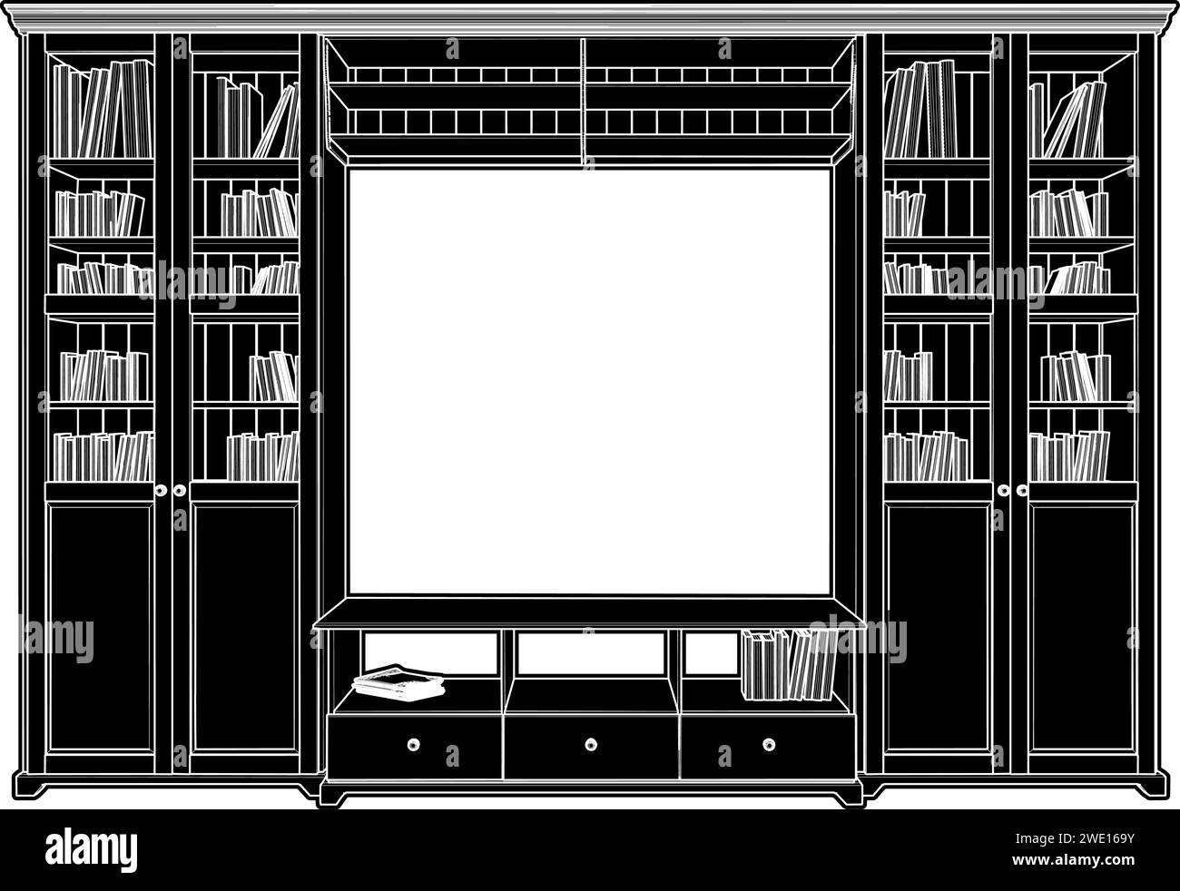 TV Stand Bookcase Vector. A Vector Illustration Isolated On White