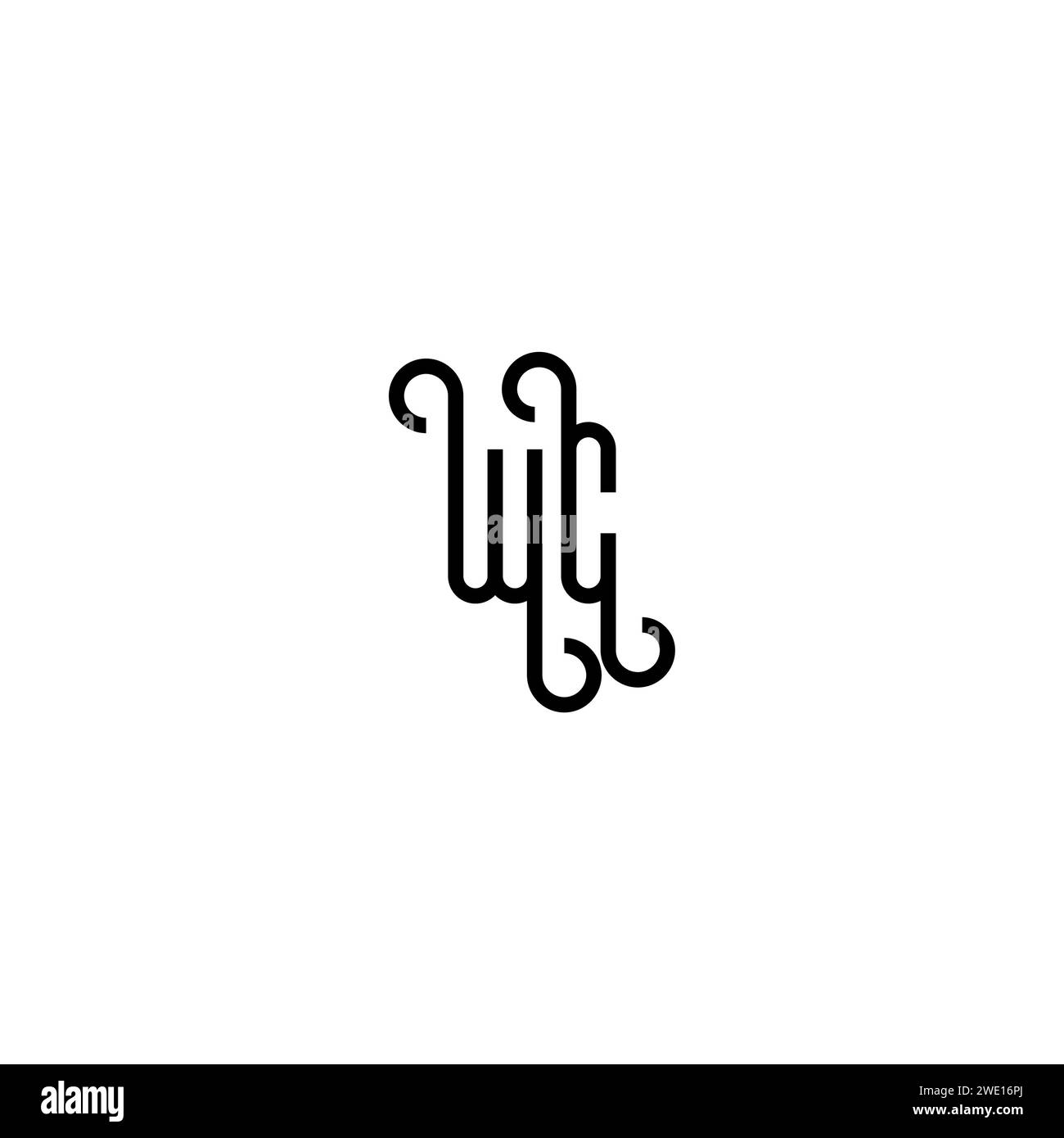 WC simple curved concept initial logo design black and white background ...