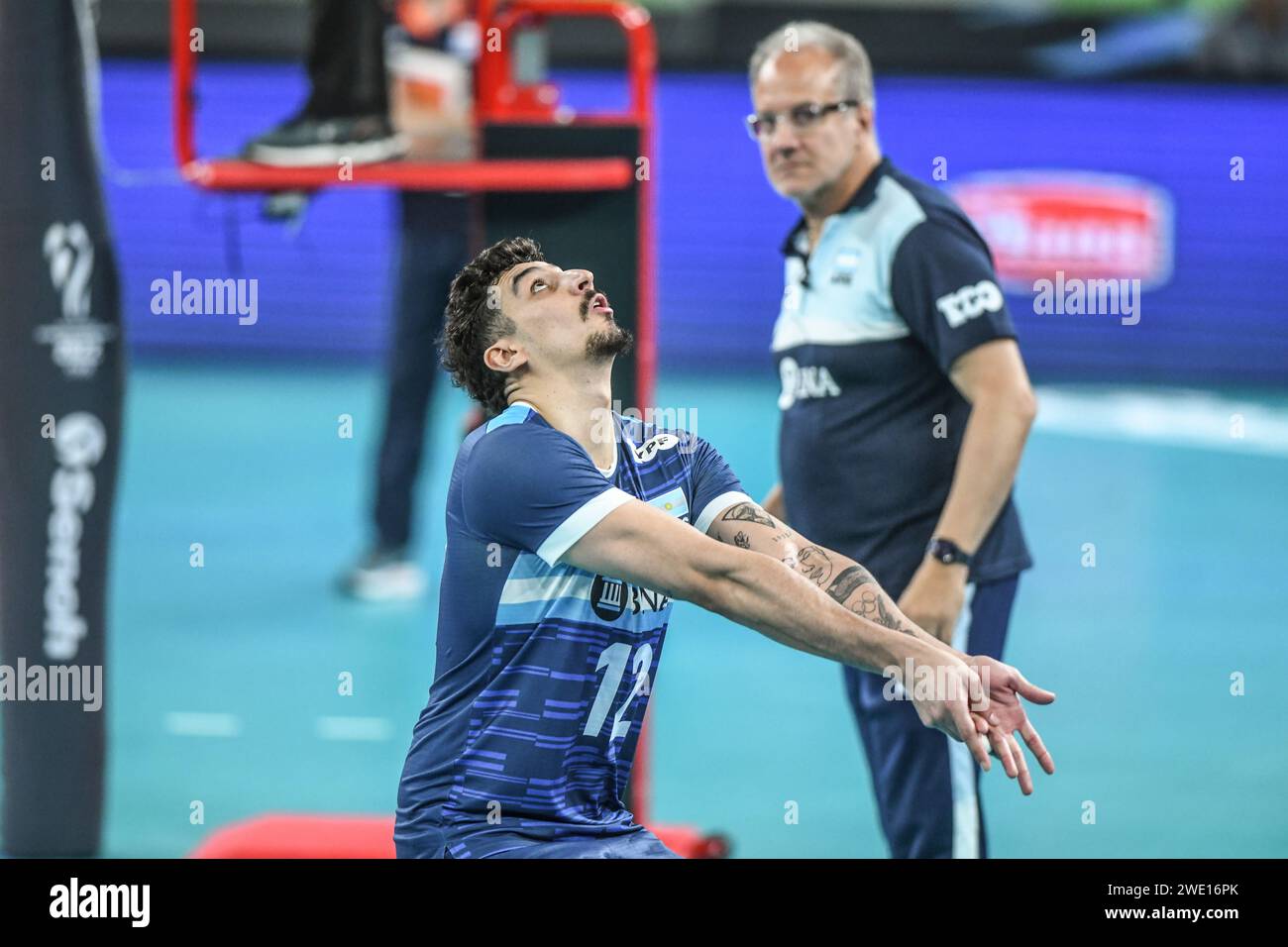Bruno Lima and coach Marcelo Mendez (Argentina). Volleyball World Championship 2022. Stock Photo