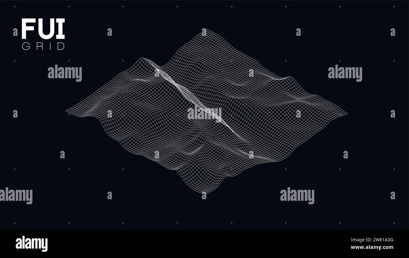 FUI GUI 3D Vector Landscape Scan Grid. Abstract futuristic background ...