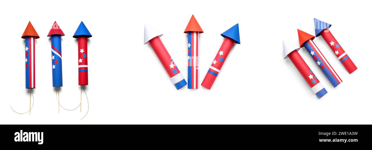 Set of firework rockets for USA Independence Day on white background ...