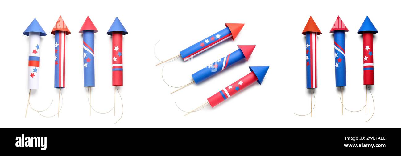 Set of firework rockets for USA Independence Day on white background ...