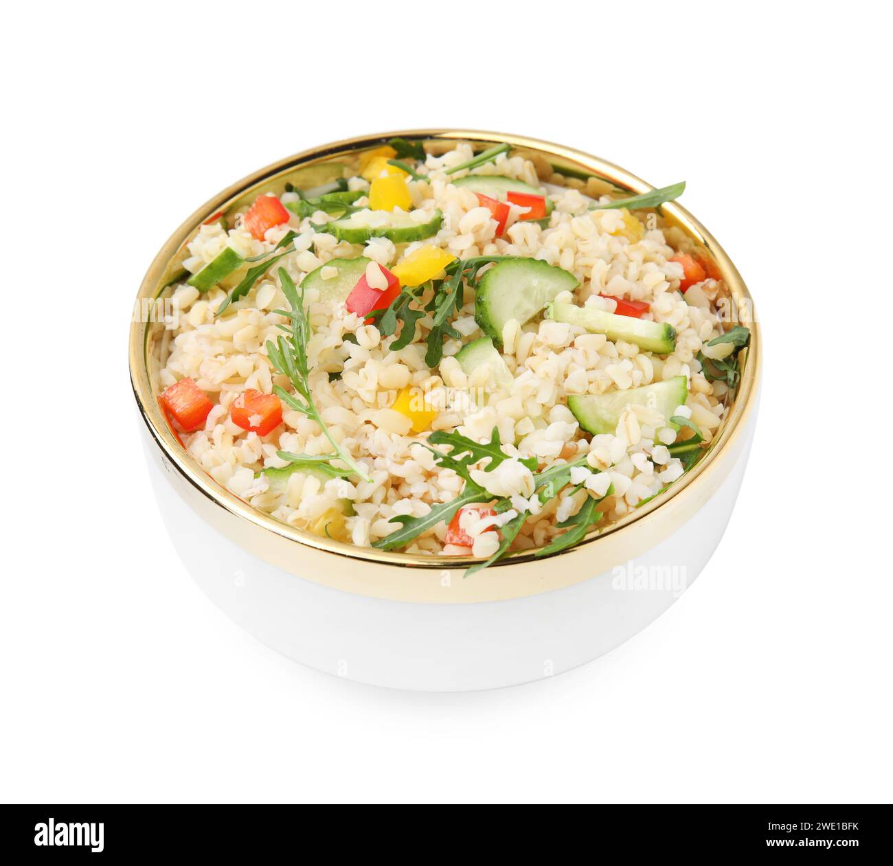 Bulgerty Eatable Cooked bulgur with vegetables in bowl isolated on white Stock Photo - Alamy