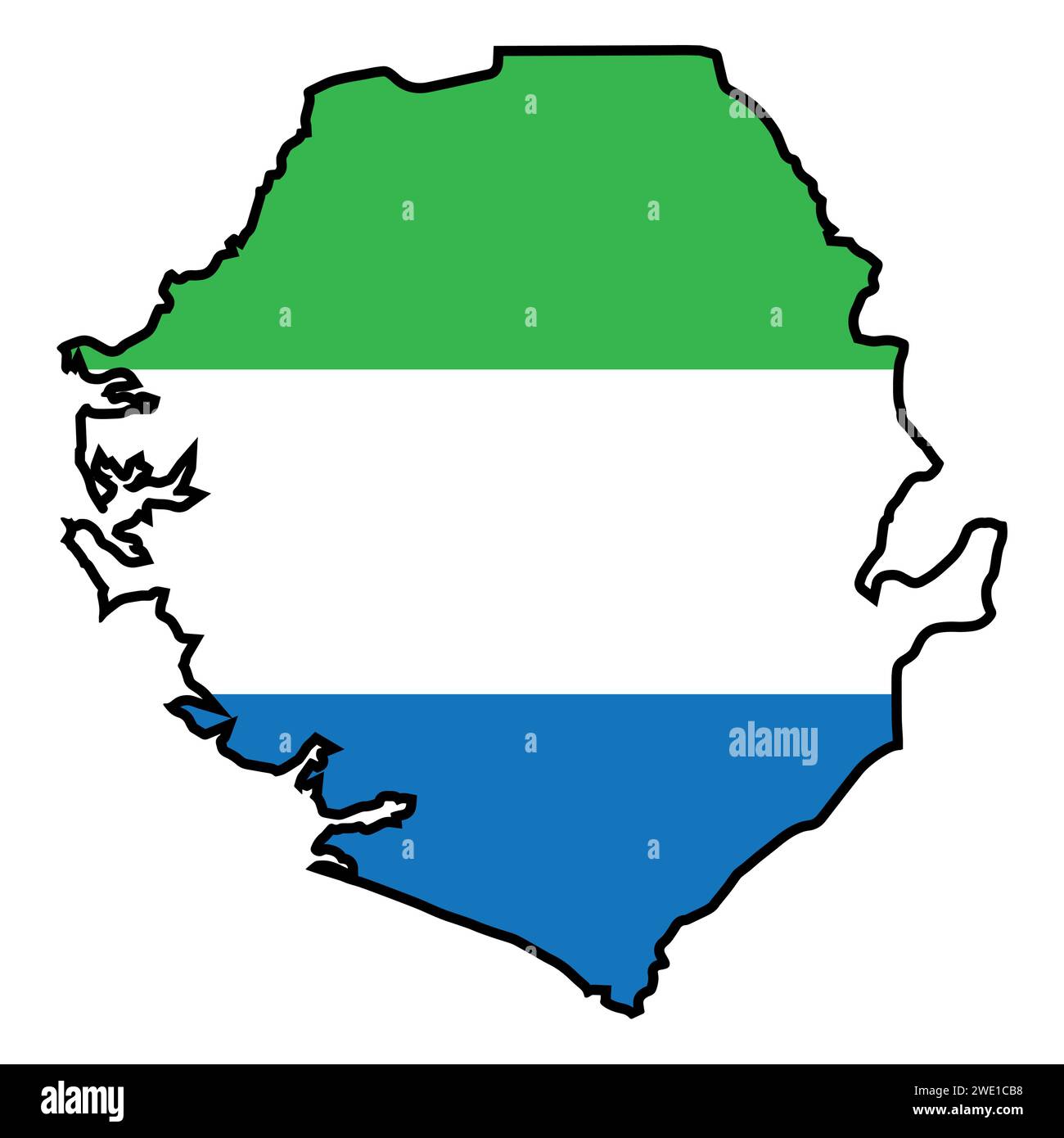 Outline map in black of the African country of Sierra Leone with the ...