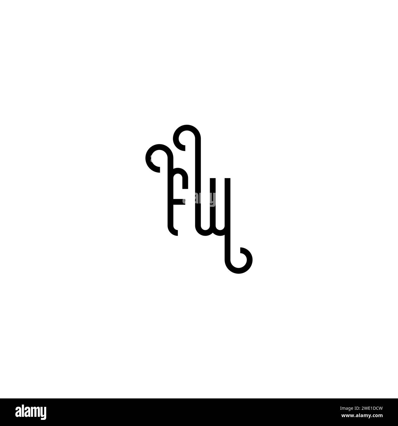 FW simple curved concept initial logo design black and white background ...